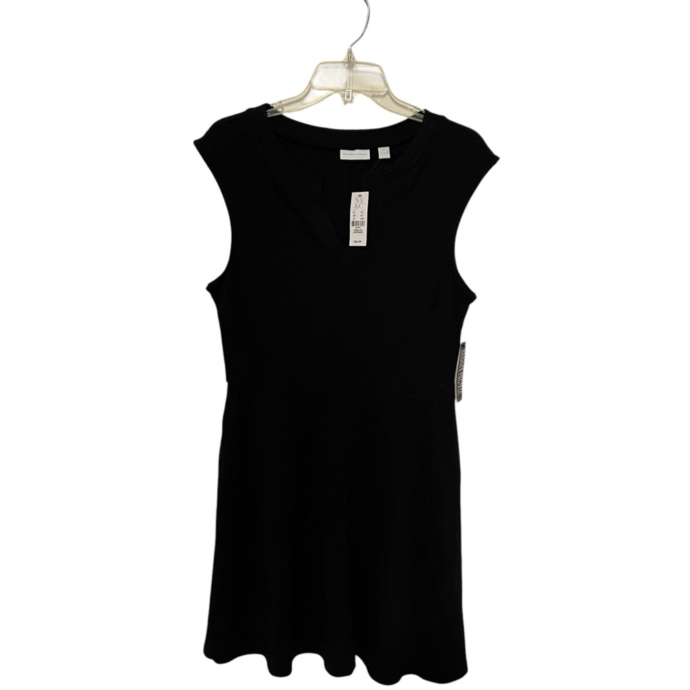New York & Company Woman’s Cotton Split V-Neck Black Dress Sleeveless Size M NWT